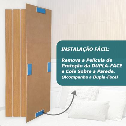 Imagem de Cabeceira Ripado MDF Adesiva com 2 Mesas de Cabeceira Suspensa Sofia 1 Gaveta e Nicho Cama Casal Queen e King LH Móveis