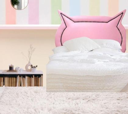 Imagem de Cabeceira Rosa Estofada Em material sintético Gatinho Cama Box Solteiro