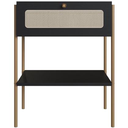 Imagem de Cabeceira Solteiro 90cm e 1 Mesa Lateral 1 Gaveta Industrial Indy A03 Nero - Lyam Decor