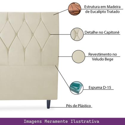 Imagem de Cabeceira Solteiro Cama Estofada Box Júlia 90cm Veludo Bege