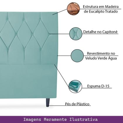 Imagem de Cabeceira Solteiro Cama Estofada Box Júlia 90cm Veludo Verde Água
