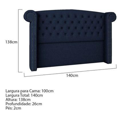 Imagem de Cabeceira Solteiro  Lyon P04 100 cm Suede Azul Marinho TCA 948 - Amarena Móveis