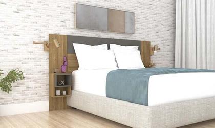 Imagem de Cabeceira Toquio Casal, Solteiro com Mesa de Cabeceira Nature/Alasca - VLR