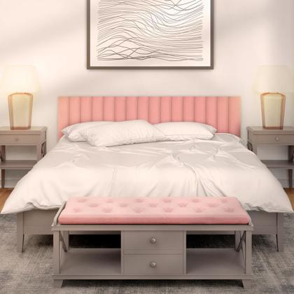 Imagem de Cabeceira Veludo Modular Estofada Retangular 45X10cm para Cama Box Queen King - Ornata Domus