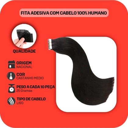 Imagem de Cabelo Humano Aplique Fita Adesiva Invisivel 50cm -10 PeÇAs