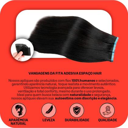 Imagem de Cabelo Humano Aplique Fita Adesiva Invisivel 60cm 40 Peças