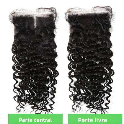 Imagem de Cabelo Humano Remy 100% Peruano Liso Cacheado Com Fechamento De Renda 4x4, Cor Natural, Renda Suíça,