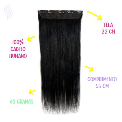 Imagem de Cabelo Humano Tic Tac Preto Azulado Tela Unica 55 Cm 60 Gr