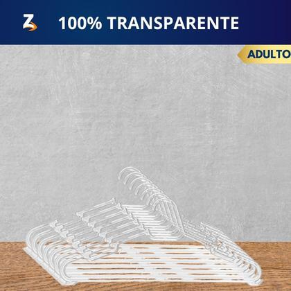 Imagem de Cabide Acrílico Adulto Cristal Transparente Kit 30 Cabides Reforçado Organizar Roupas