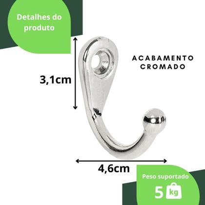 Imagem de Cabide Gancho De Parede Para Roupas Cromado Kit 10 Ganchos