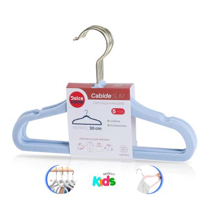 Imagem de Cabide Infantil Veludo Slim Antideslizante Kit C/50 Pçs Azul