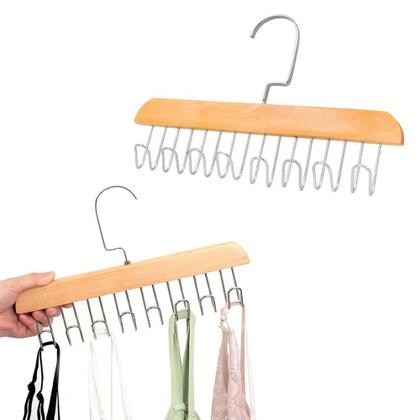Imagem de Cabide Madeira Rotativo Ganchos Organizador Armário Closet Marrom