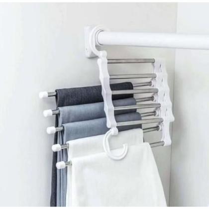 Imagem de Cabide Multifuncional para Calças de Inox com 5 Divisórias Branco