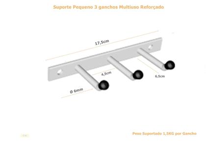 Imagem de Cabide Multiuso Reforçado Pendurar Roupa E Objetos 3 Ganchos Branco