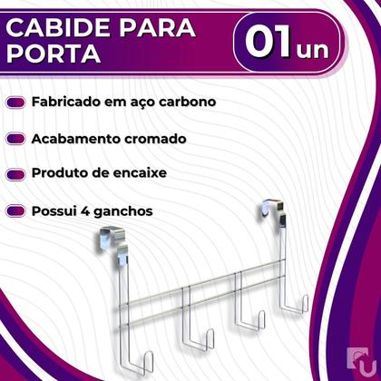 Imagem de Cabide Para Porta Com 4 Pinos Encaixe Em Aço Cromado Stolf