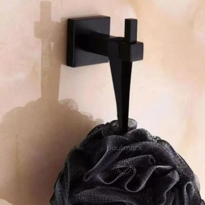 Imagem de Cabide Simples Porta Toalhas Roupas Gancho Suporte Parede Preto Fosco Metal Premium
