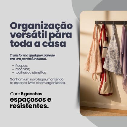 Imagem de Cabide Suporte De Parede De Aço Inox Preto Para Pendurar Roupas Toalhas Acessórios Cabideiro