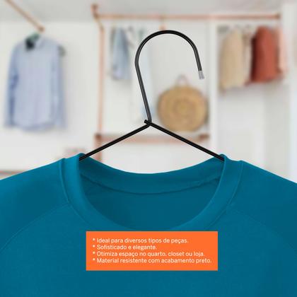 Imagem de Cabide Tintureiro sem Cava Preto Kit c/ 3 Pçs Resistente