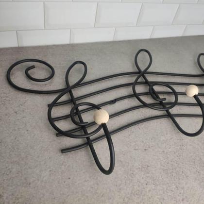 Imagem de Cabideiro 3 Ganchos Aço Preto Fosco Cifra 54cm Suporte de Parede Toalhas Roupas Bolsas