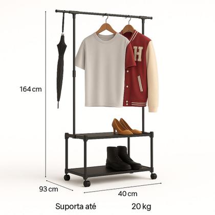 Imagem de Cabideiro Arara Com 2 Prateleiras E Sapateira Rack Multiuso