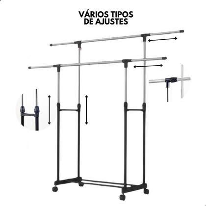 Imagem de Cabideiro Arara De Roupas Aço Inox Para Casa Loja Quarto Com Rodinhas com Ajuste de Altura e Largura