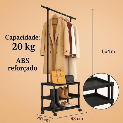 Imagem de Cabideiro Arara De Roupas Com 3 Prateleiras E Sapateira Ideal Para Closet E Lavanderia