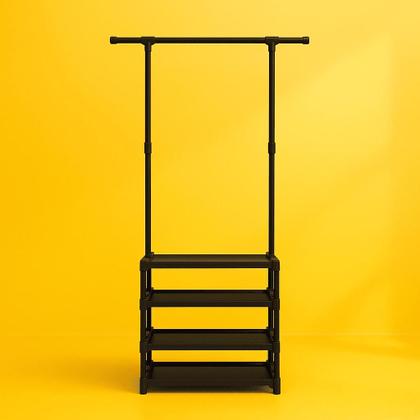 Imagem de Cabideiro Arara De Roupas Com 3 Prateleiras E Sapateira Ideal Para Closet E Lavanderia