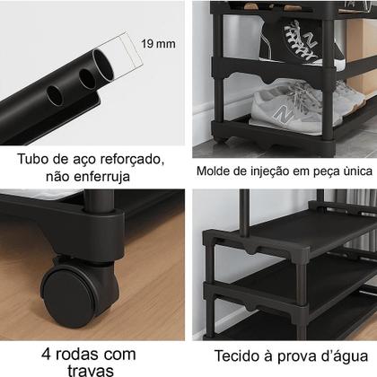 Imagem de Cabideiro Arara De Roupas Com 3 Prateleiras E Sapateira Ideal Para Closet E Lavanderia
