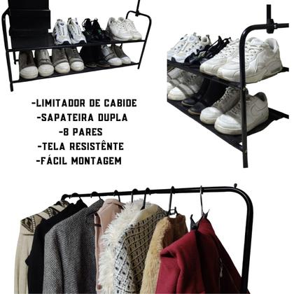 Imagem de Cabideiro Arara De Roupas Com Sapateira Closet/loja/quarto