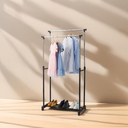 Imagem de Cabideiro Arara De Roupas Multiuso Com Sapateiro Aço Prateleira Com Rodinhas