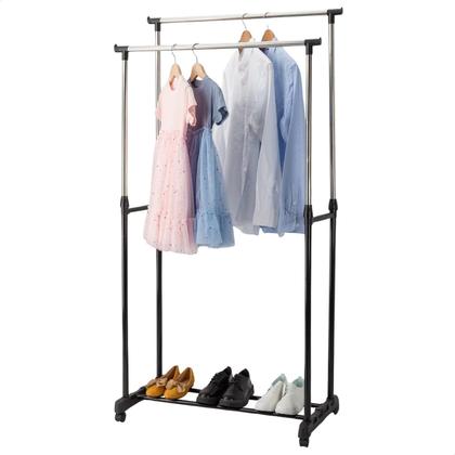 Imagem de Cabideiro Arara De Roupas Multiuso Com Sapateiro Aço Prateleira Com Rodinhas