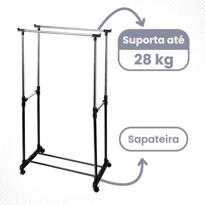 Imagem de Cabideiro Arara De Roupas Multiuso Com Sapateiro Aço Prateleira Com Rodinhas