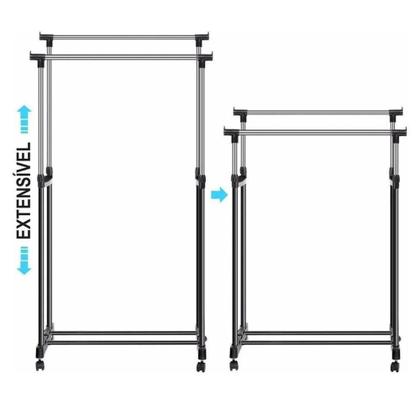Imagem de Cabideiro Arara Dupla P/ Roupas A.160cm  Ajust. C/ Sapateira - Clink