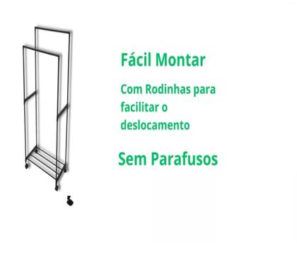 Imagem de Cabideiro Arara dupla para Roupas com prateleira 1,30x65 cm base com rodinhas de piso da marca Moment Clink