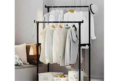 Imagem de Cabideiro Arara dupla para Roupas com prateleira 1,30x65 cm base com rodinhas de piso da marca Moment Clink