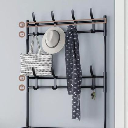 Imagem de Cabideiro Arara Organizador Porta Sapatos 4 Prateleiras 8 Ganchos Multiuso Casa