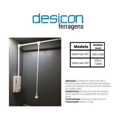 Imagem de Cabideiro Basculante Extensível Branco P 60cm a 83cm - 12kg