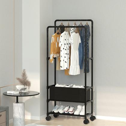 Imagem de Cabideiro com Rodinhas, Cesto de Tecido e Prateleira para Sapatos Quarto Closet Lavanderia