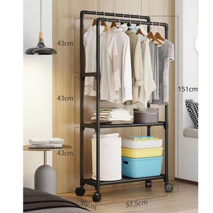 Imagem de Cabideiro com Rodinhas, Cesto de Tecido e Prateleira para Sapatos Quarto Closet Lavanderia