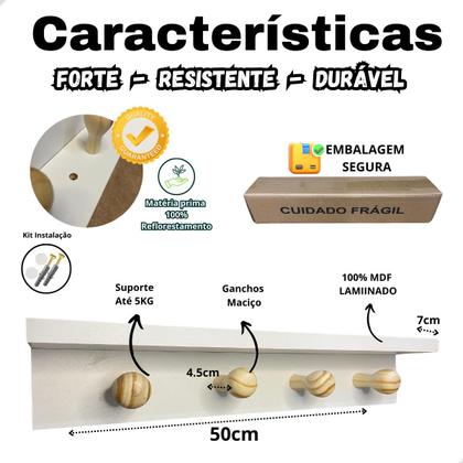 Imagem de Cabideiro de Madeira Parede Fixado Com Prateleira Decorativa Decoração Quarto Infantil Bebe