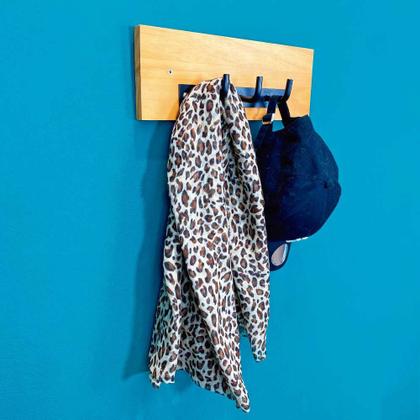 Imagem de Cabideiro de Parede 3 Ganchos Industrial de Ferro e Madeira Carvalho e Preto