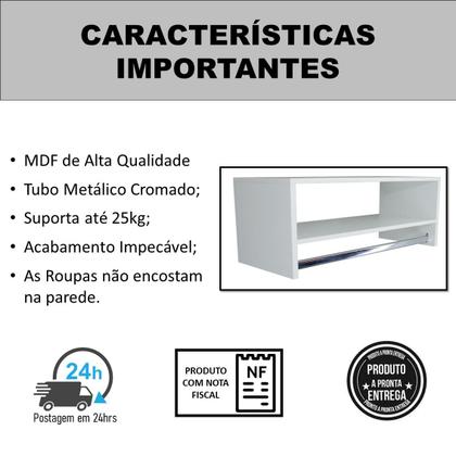 Imagem de Cabideiro De Parede Arara Em Mdf Branco Com Nicho 60cm - 2 Uni