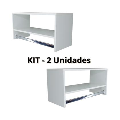 Imagem de Cabideiro De Parede Arara Em Mdf Branco Com Nicho 60cm - 2 Uni