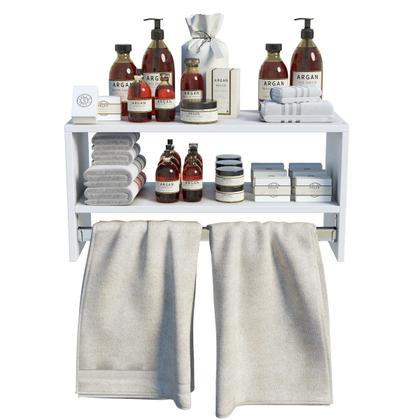 Imagem de Cabideiro De Parede Arara Suspenso Em Mdf Com Nicho 70cm Branco