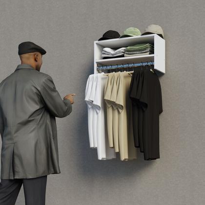 Imagem de Cabideiro De Parede Arara Suspenso Em Mdf Com Nicho 70cm Branco