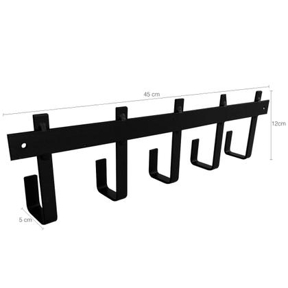 Imagem de Cabideiro de Parede com 5 Ganchos para Pendurar Roupas e Bolsas Industrial em Aço Preto