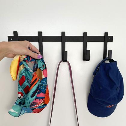 Imagem de Cabideiro de Parede com 5 Ganchos para Pendurar Roupas e Bolsas Industrial em Aço Preto