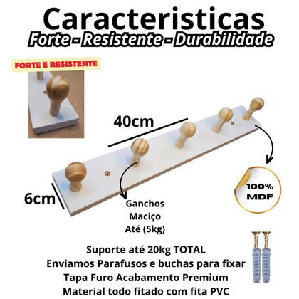Imagem de Cabideiro De Parede E Porta Mdf Branco Organizador - Nf-e