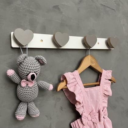 Imagem de Cabideiro de parede infantil coração suporte gancho roupas