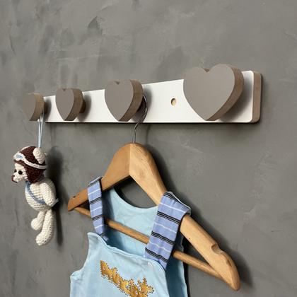 Imagem de Cabideiro de parede infantil coração suporte gancho roupas